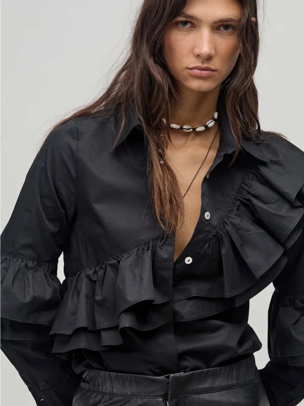 NWOT Lanhtropy Women's Mambo Poplin Shirt Size S 100% Cotton Black